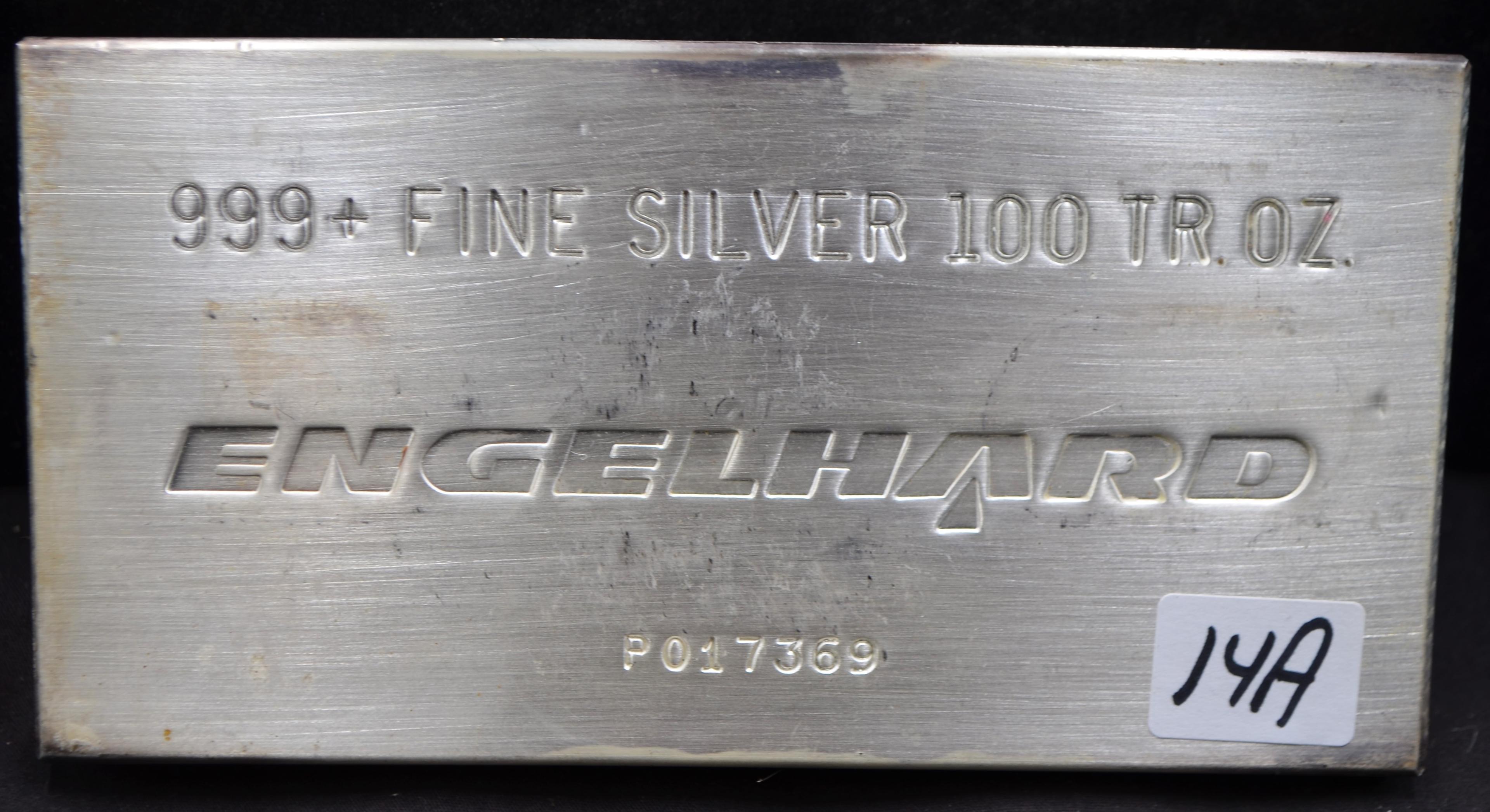 ENGELHARD 100 TROY OZ .999+ FINE SILVER BAR