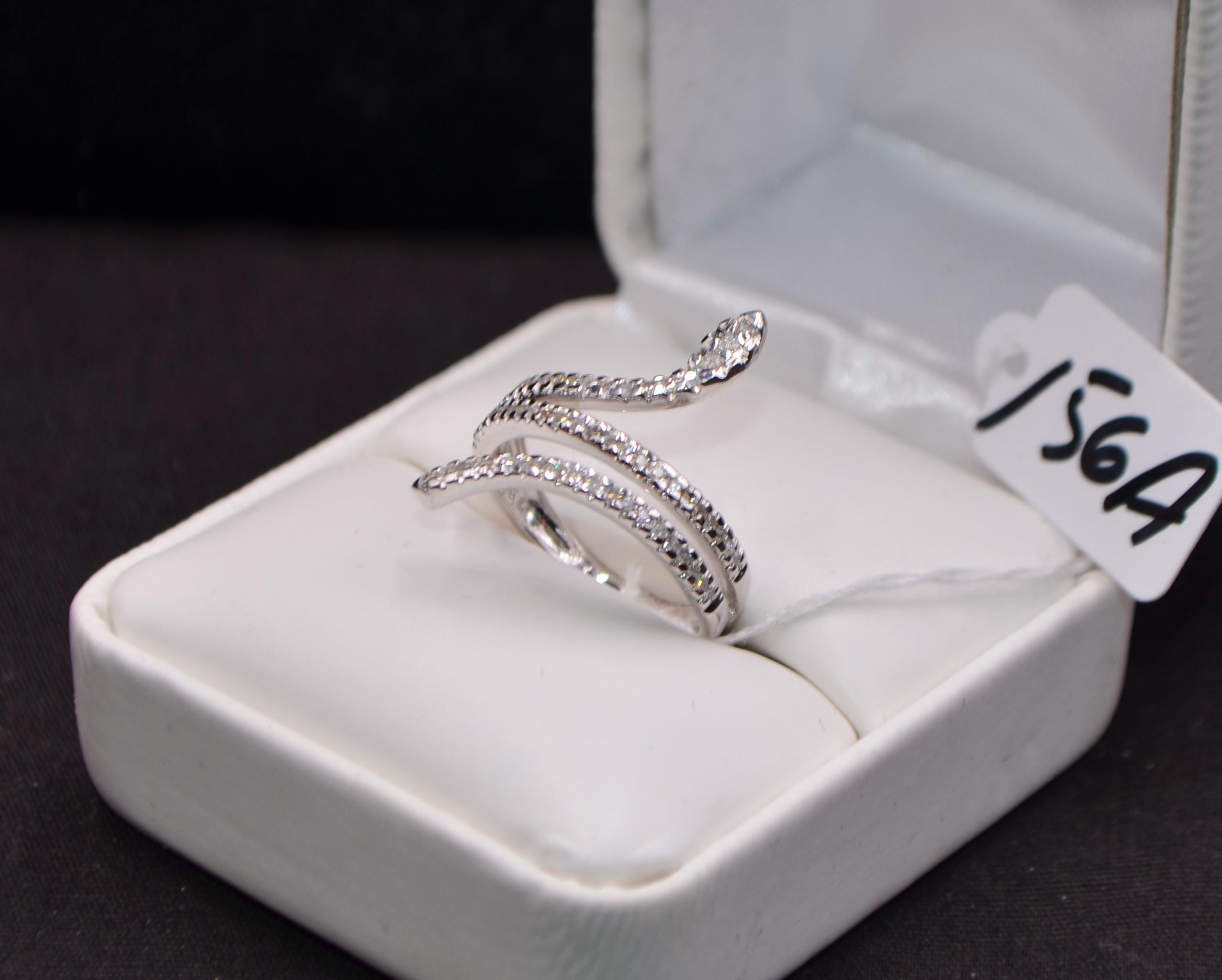 SNAKE DESIGN DIAMOND 14K WHITE GOLD RING