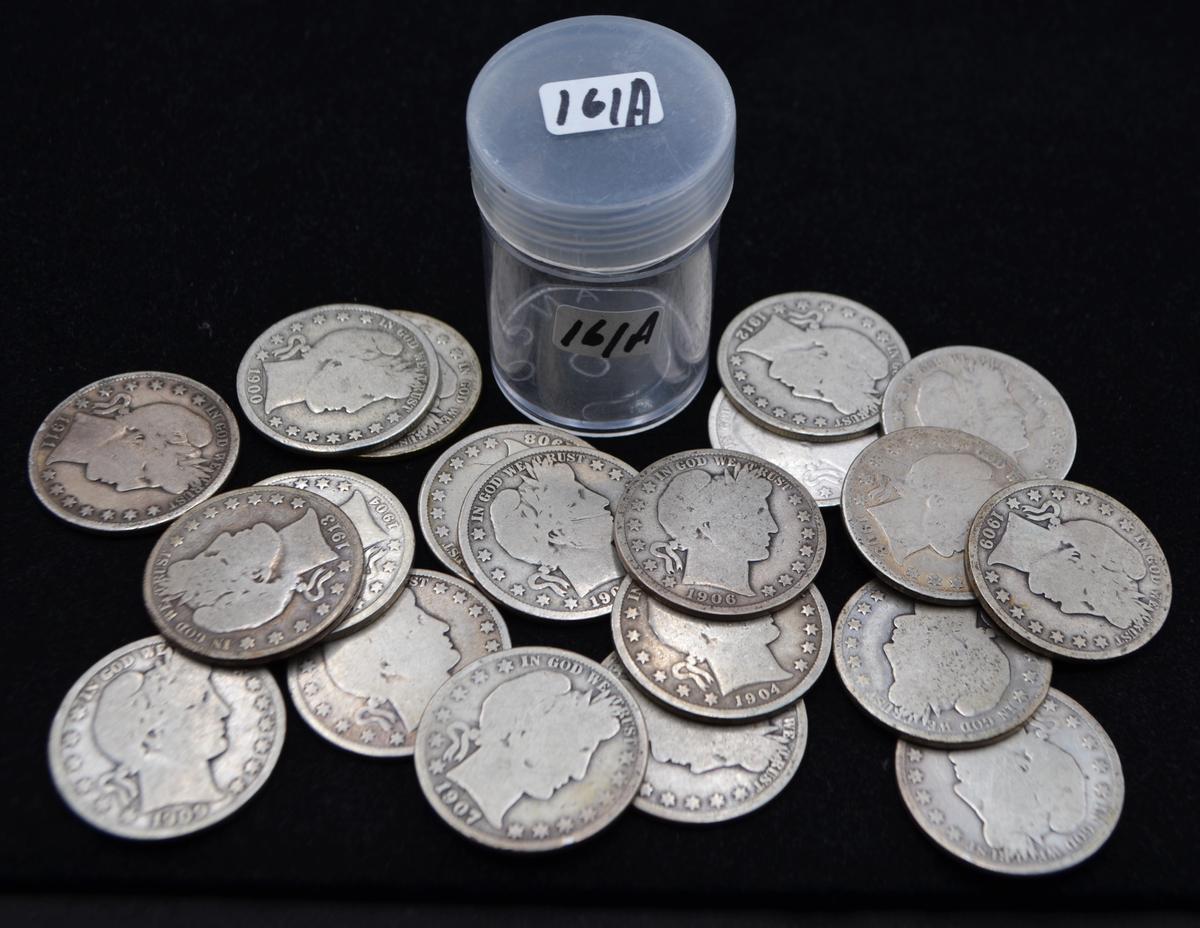 20 MIXED DATES & MINTS BARBER HALF DOLLARS