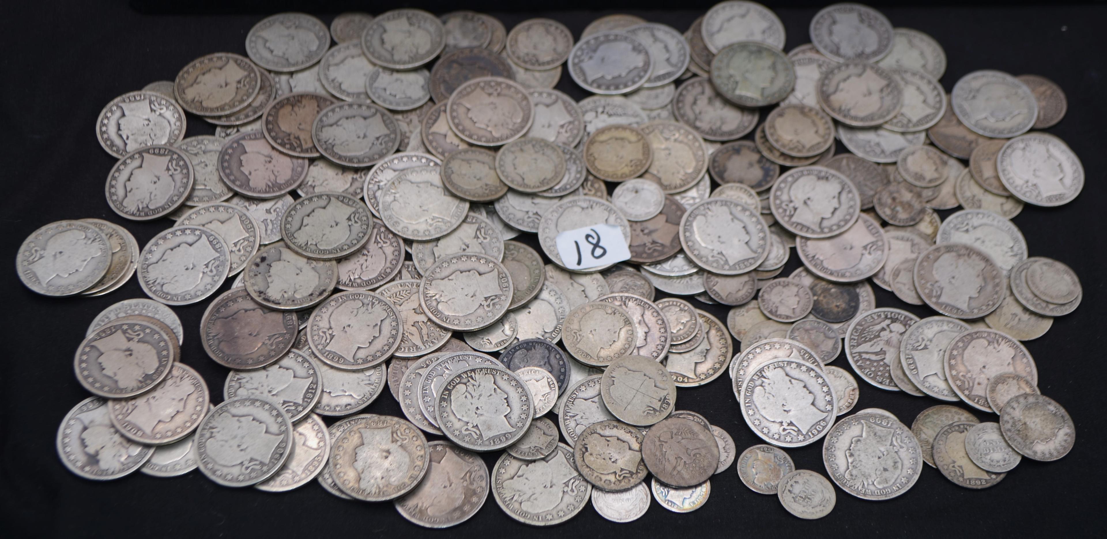 LARGE SELECTION (MOSTLY HALVES) BARBER COINS