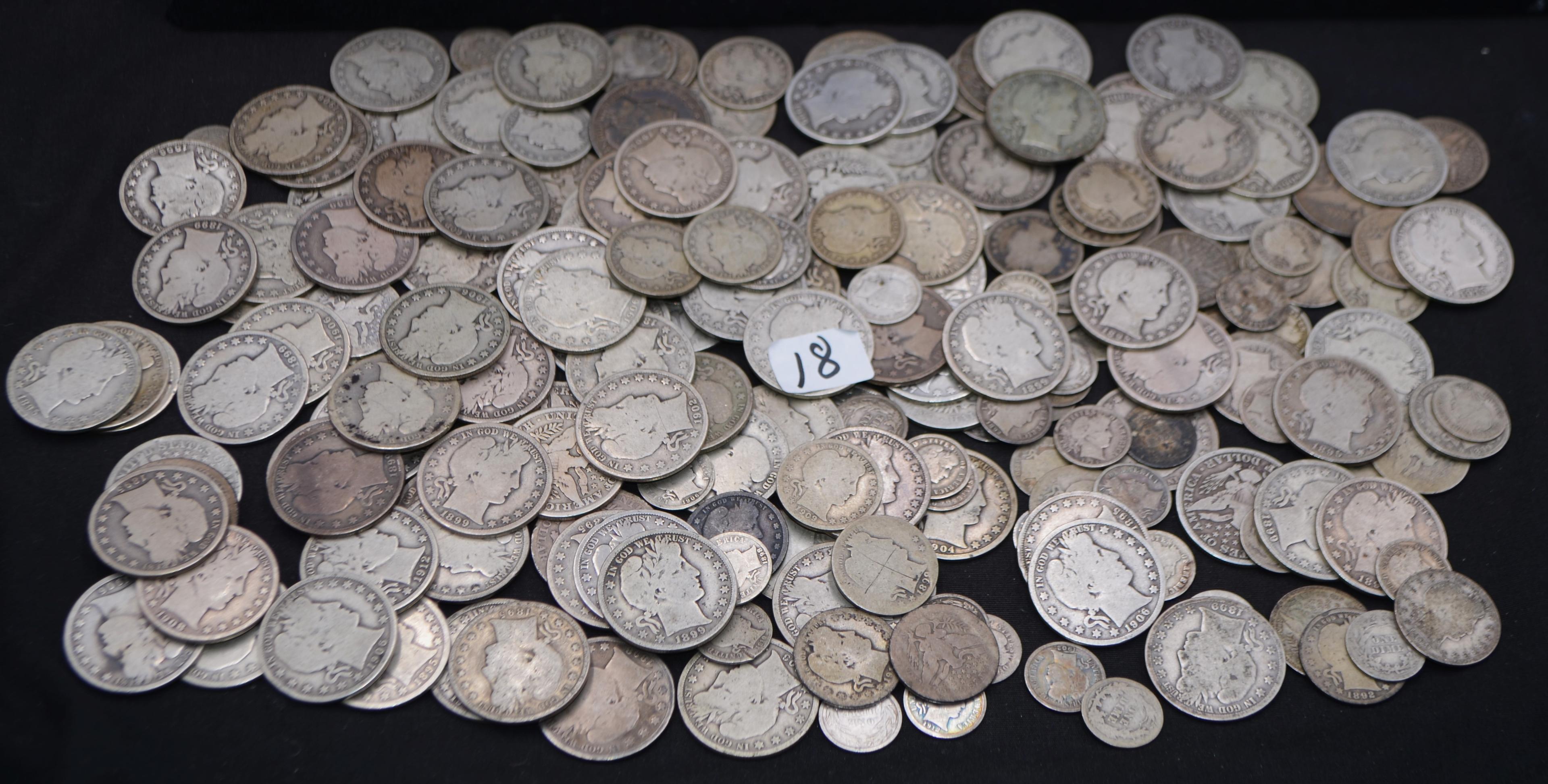 LARGE SELECTION (MOSTLY HALVES) BARBER COINS