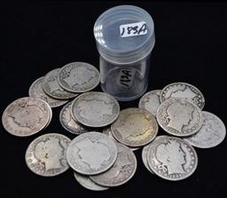 20 MIXED DATES & MINTS BARBER HALF DOLLARS