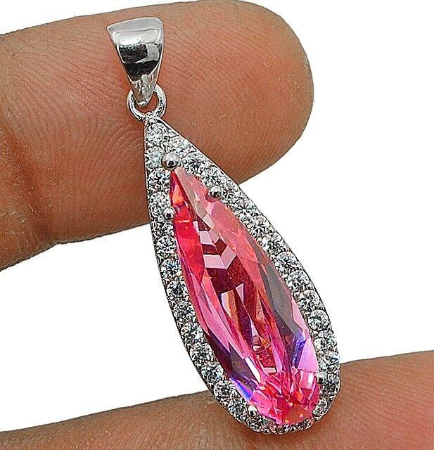 4 CT PINK SAPPHIRE & TOPAZ STERLING PENDANT