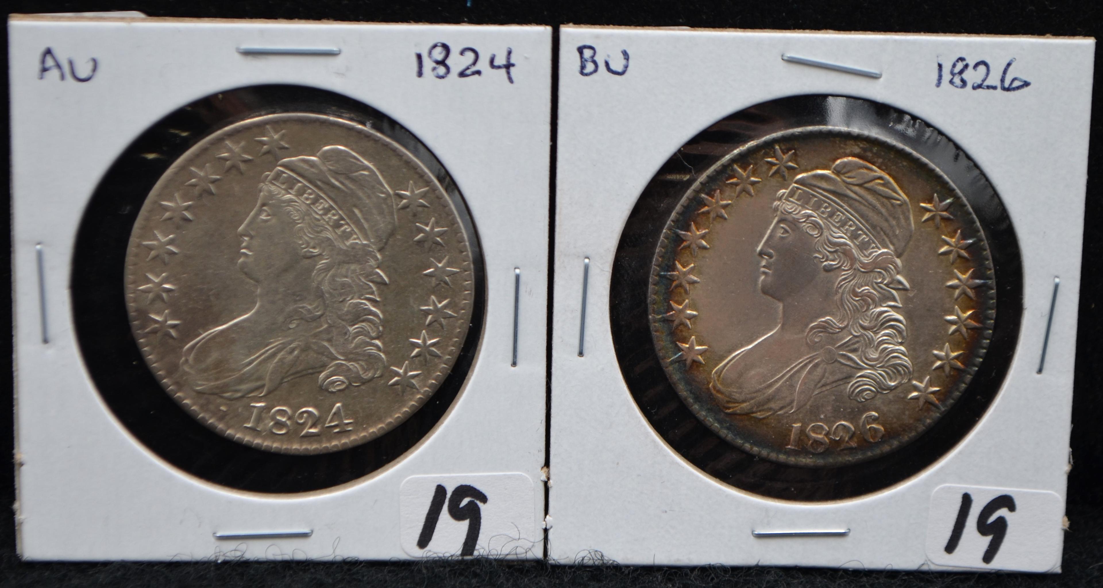 HIGH GRADE 1824 & 1826 CAPPED BUST HALF DOLLARS