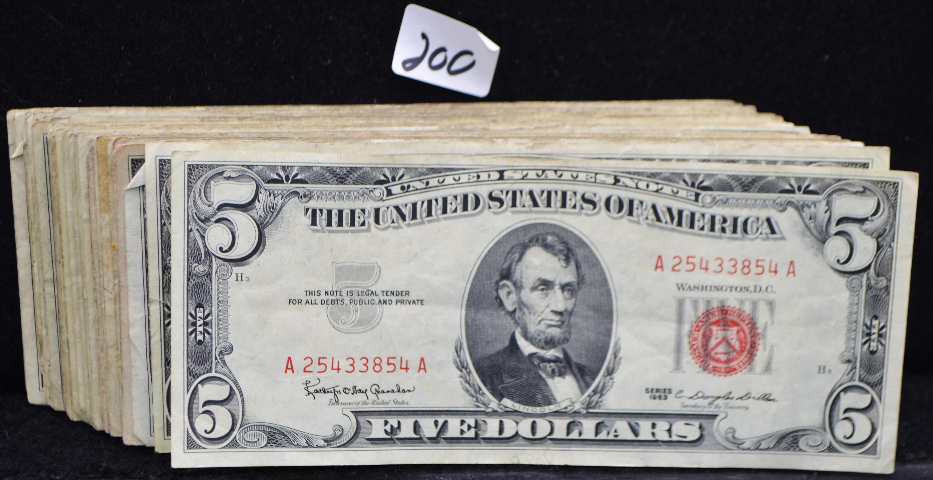 63 RED SEAL $5 U.S. NOTES (1953-1963 SERIES)