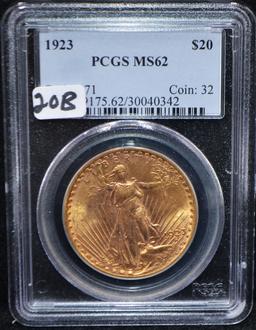 1923 $20 SAINT GAUDENS GOLD COIN - PCGS MS62