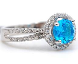 3 CT BLUE TOPAZ & TOPAZ STERLING SILVER RING