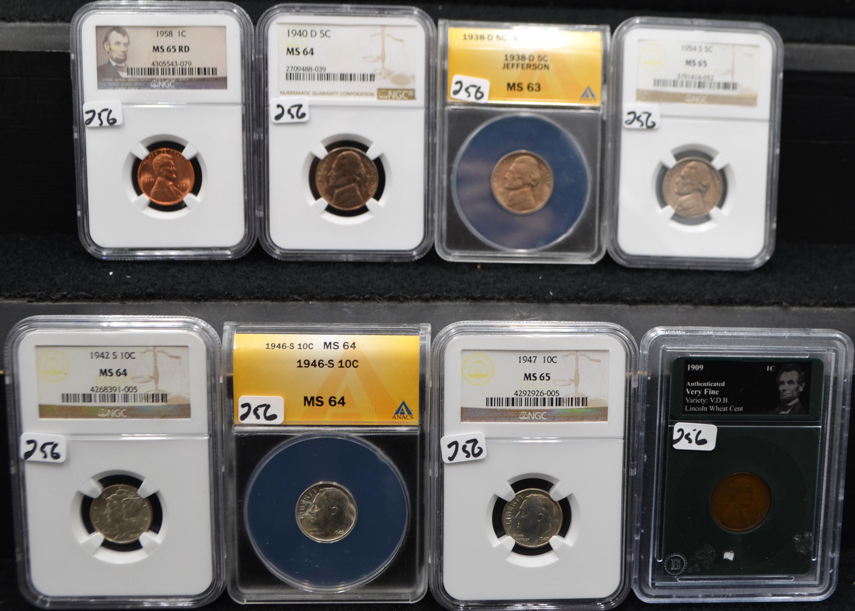 8 MIXED SLABBED COINS