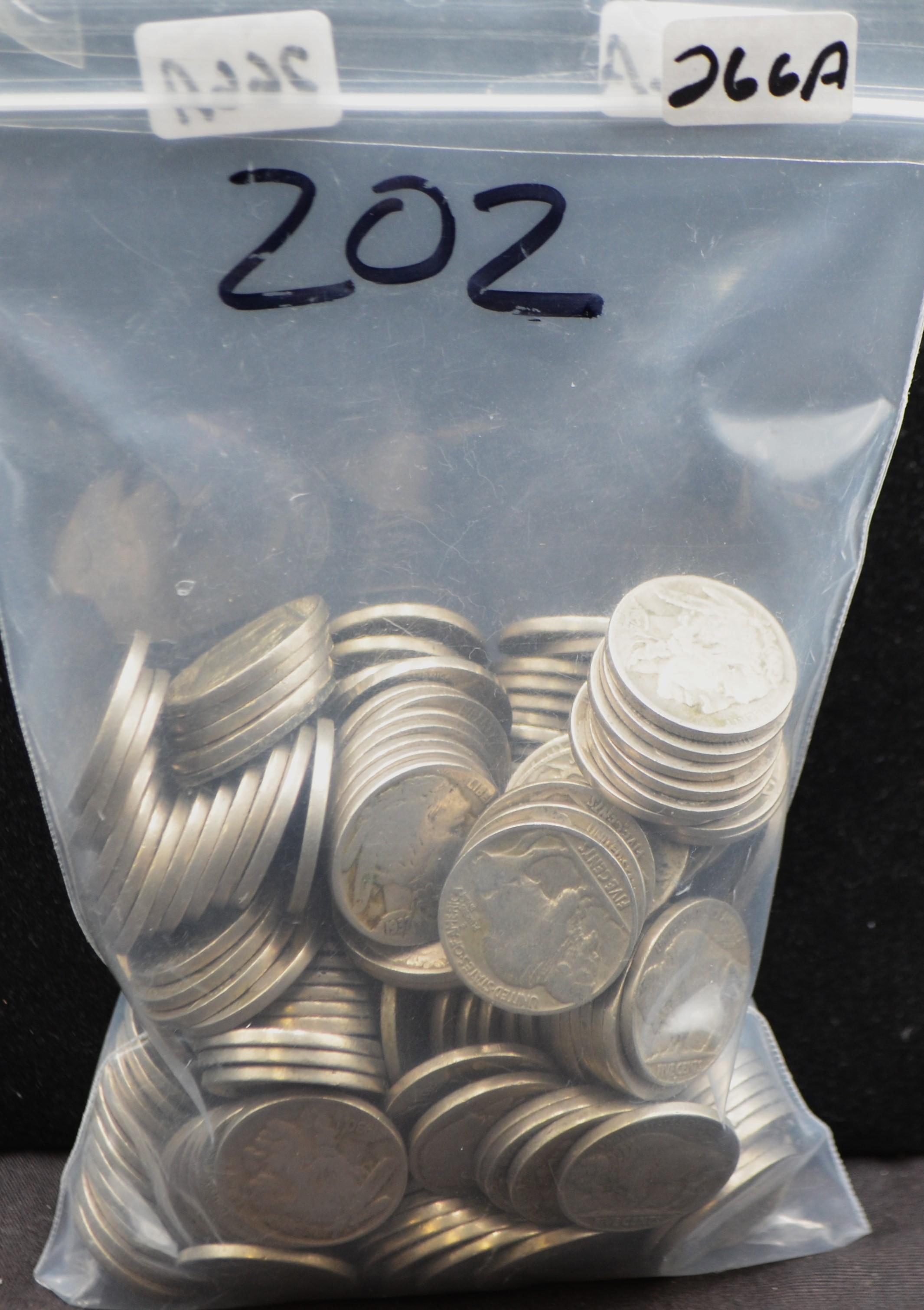 202 MIXED DATES & MINTS BUFFALO NICKELS