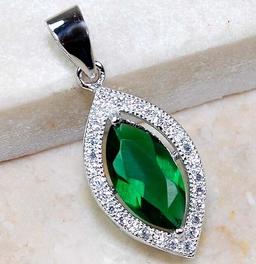 1 CT EMERALD & WHITE TOPAZ STERLING PENDENT