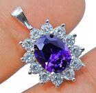 2 CT AMETHYST & WHITE TOPAZ OVAL CUT PENDANT