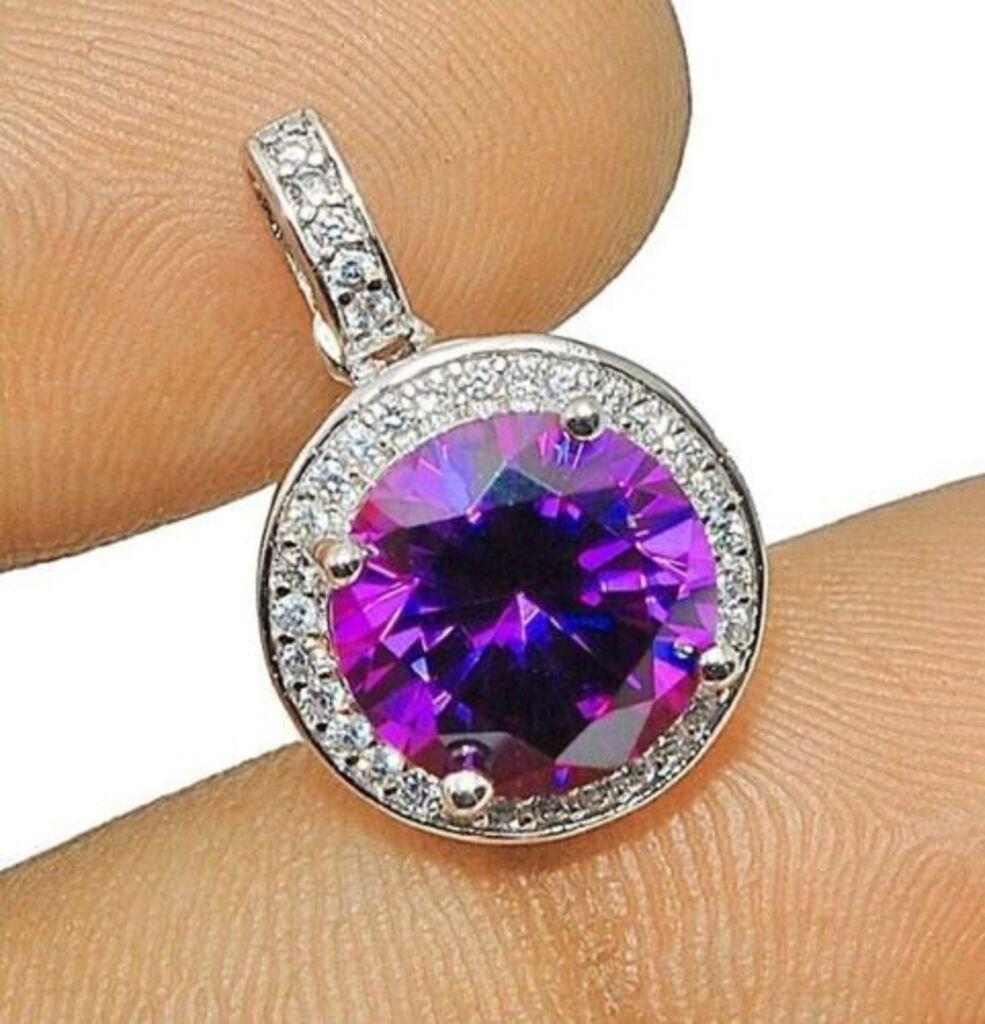 1 CT NATURAL AMETHYST & WHITE TOPAZ PENDANT