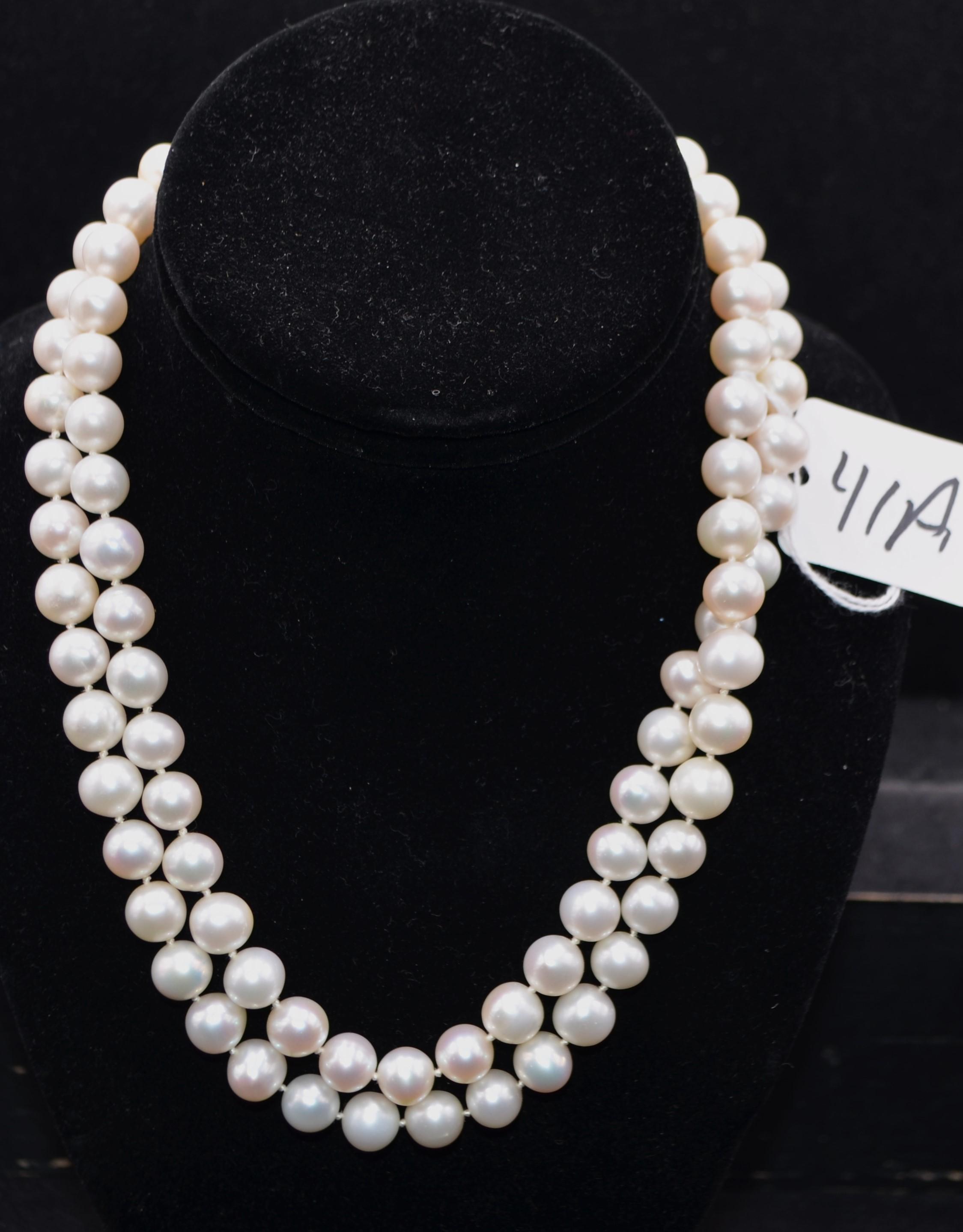 37 INCH 14K STRAND OF 9 MM WHITE PEARLS
