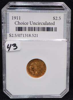 HIGH GRADE 1911 $2 1/2 INDIAN HEAD GOLD COIN