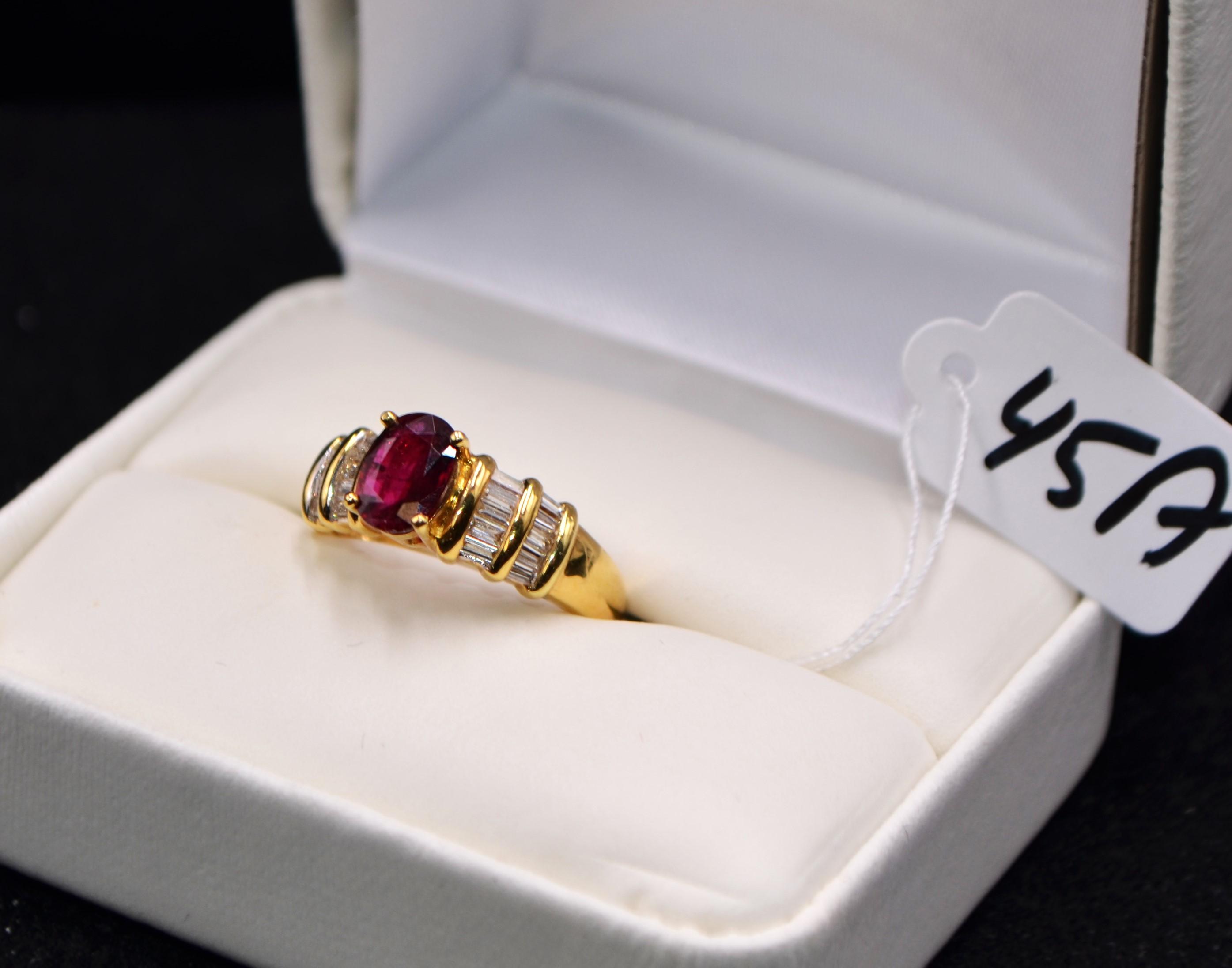 LADIES 1.55 CTTW DIAMOND & RUBY 18K GOLD RING