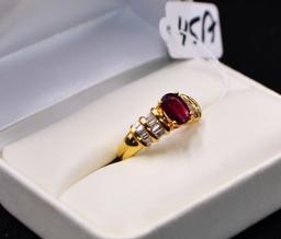 LADIES 1.55 CTTW DIAMOND & RUBY 18K GOLD RING