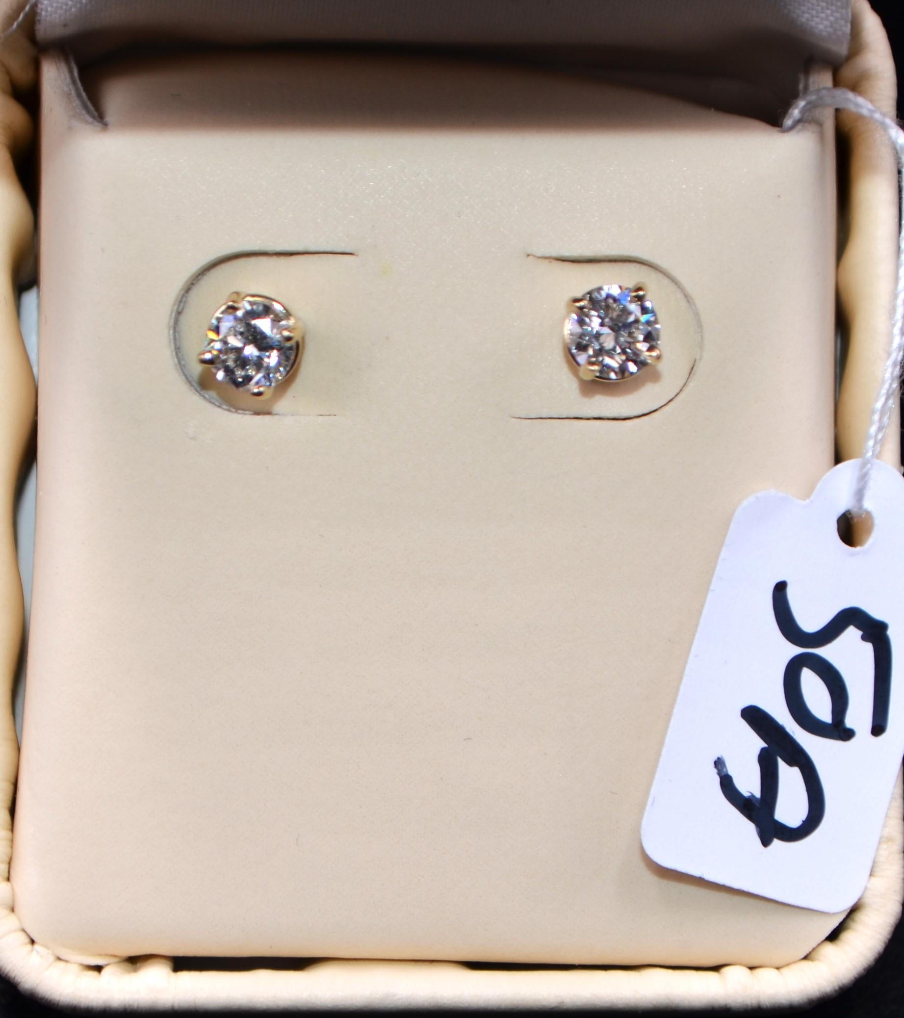 PAIR OF .90 CTTW DIAMOND STUD 14K Y/G EARRINGS