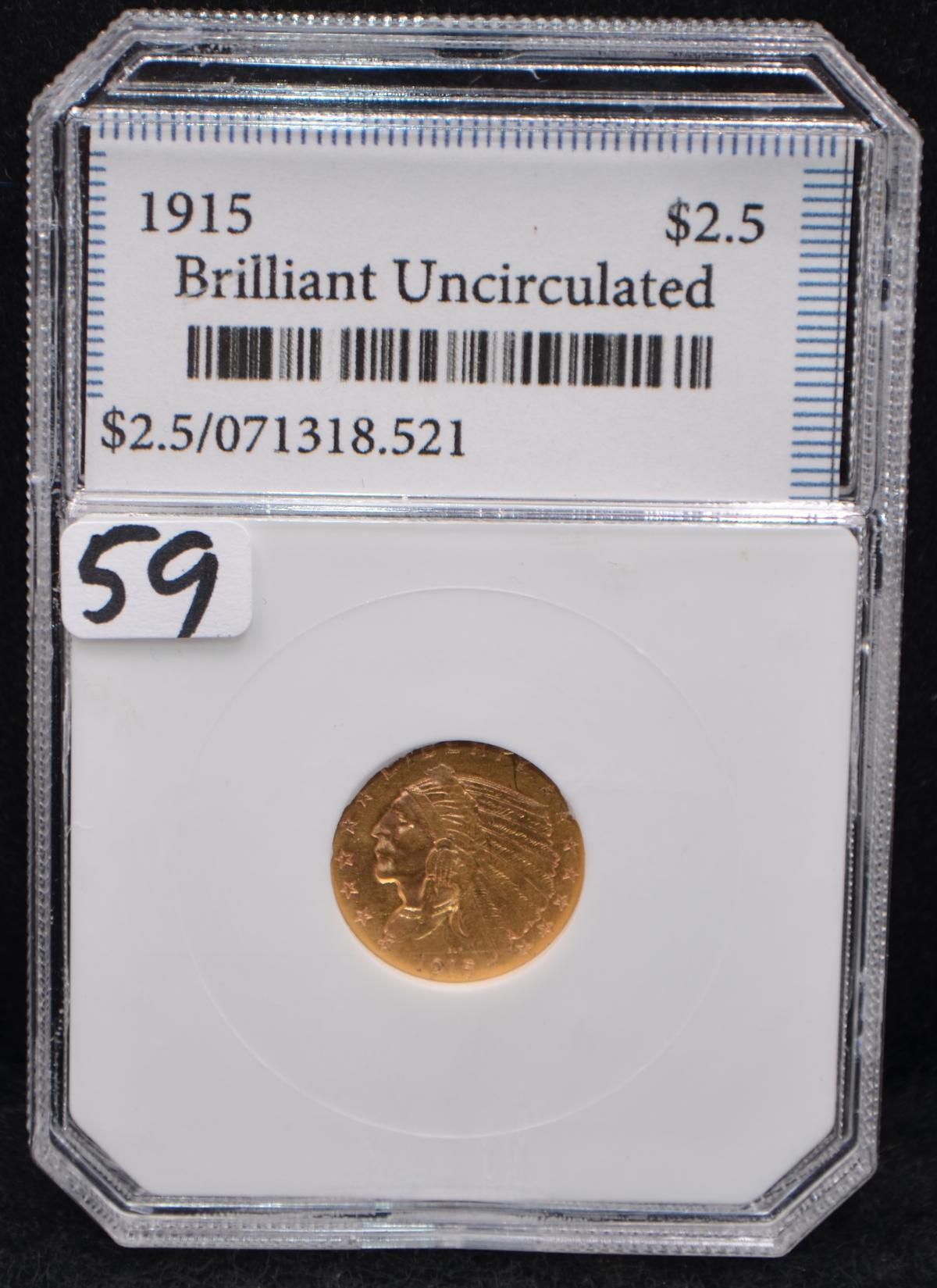 HIGH GRADE 1915 $2 1/2 INDIAN HEAD GOLD COIN