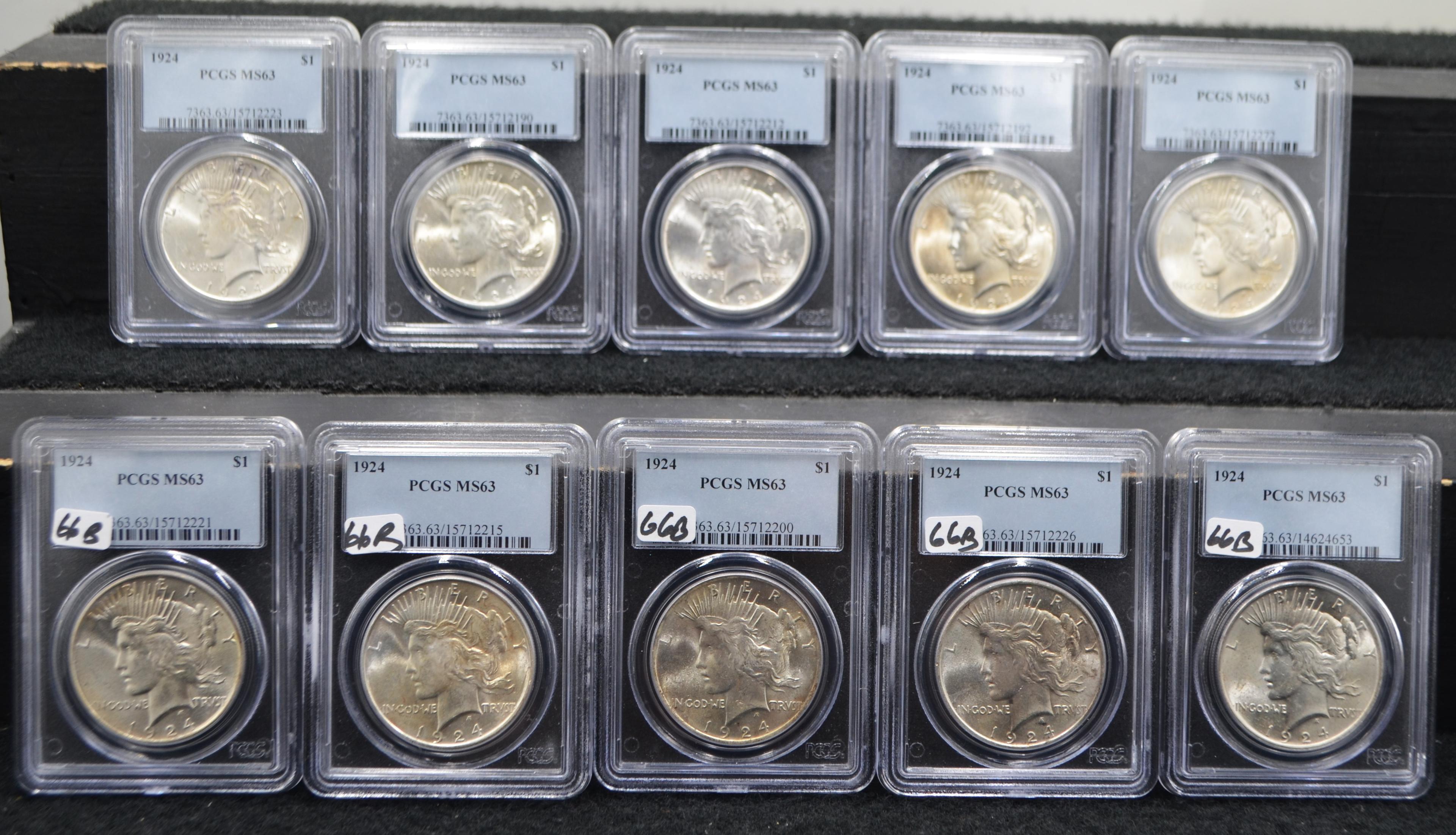 10 1924 PEACE DOLLARS - PCGS MS63