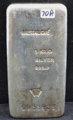 METALOR 1 KILOGRAM  (32.15 OZ) .9999 FINE SILVER B