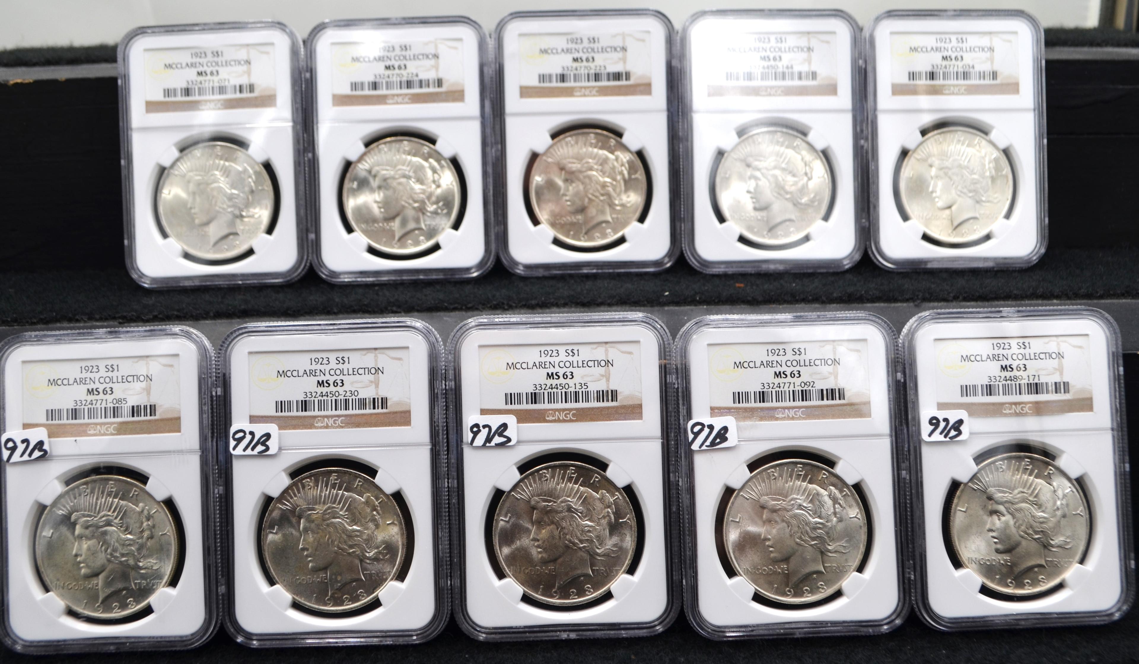 10 1923 PEACE DOLLARS - NGC MS63