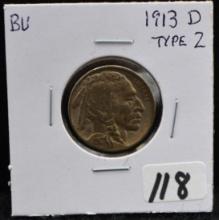 HIGH GRADE 1913-D TYPE 2 BUFFALO NICKEL