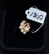 LADIES DIAMOND & PEARL 14K YELLOW GOLD RING