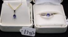 LADIES DIAMOND & TANZANITE 10K RING & PENDANT