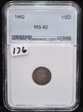 1862 SEATED LIBERTY HALF DIME NNC - MS62