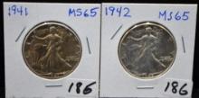 HIGH GRADE 1941, 1942 WALKING LIBERTY HALF DOLLARS