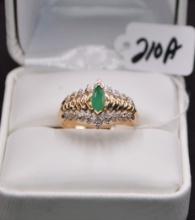 LADIES DIAMOND & EMERALD 10K YELLOW GOLD RING