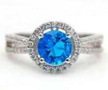 3 CT BLUE TOPAZ & TOPAZ STERLING SILVER RING