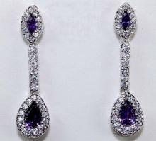 4 CT AMETHYST PEAR SHAPED STERLING EARRINGS