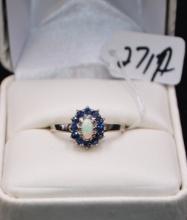 LADIES SAPPHIRE & OPAL 10K WHITE GOLD RING