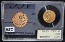 CHOICE 1912 $5 INDIAN GOLD COIN - ACCUGRADE MS63