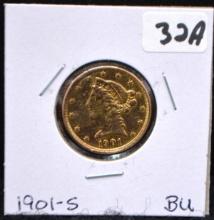 HIGH GRADE 1901-S $5 LIBERTY HEAD GOLD COIN