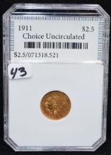 HIGH GRADE 1911 $2 1/2 INDIAN HEAD GOLD COIN