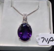 LADIES 20 CT AMETHYST & DIAMOND 14K PENDANT