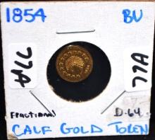 1854 BU CALIFORNIA FRACTIONAL GOLD TOKEN