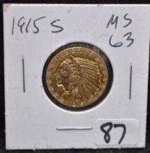 1915-S $5 INDIAN HEAD GOLD COIN