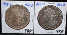 HIGH GRADE 1885-S & 1900-S MORGAN DOLLARS