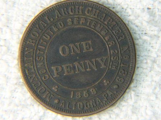 1858 Altoona Pennsylvania Royal Arch One Cent