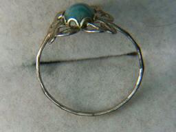 .925 Ladies Diamond Cut Bezel Set 1 1/2 Carat Turquoise Ring