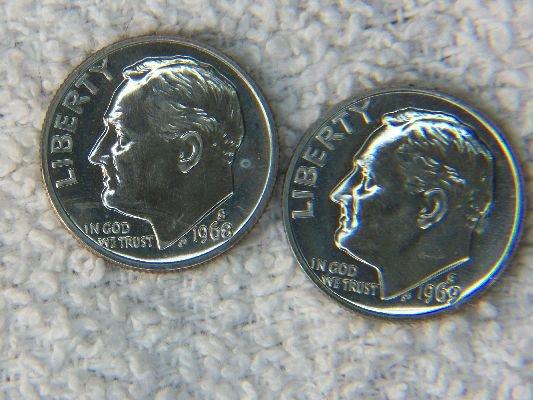 1968 S And 1969 S Roosevelt Dimes Proof