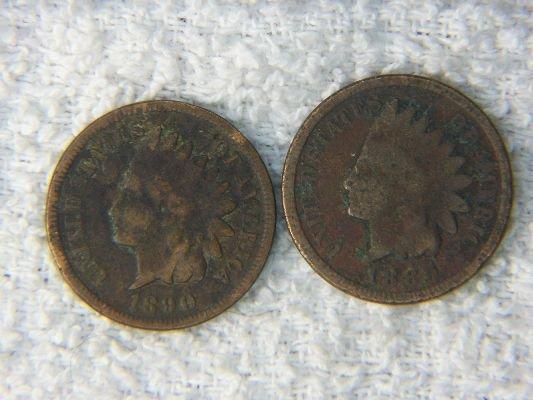 (2) 1889 & 1890 Indian Head Cents