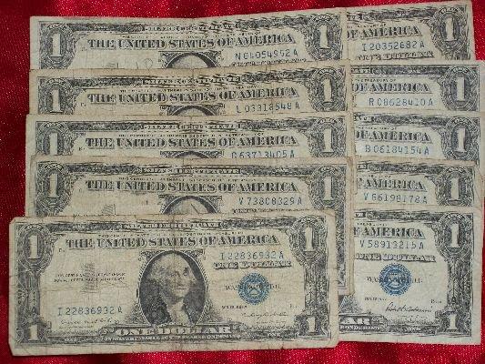 (10) $1.00 Silver Certificates