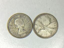 1955 And 1965 Canadian Silver Quarters