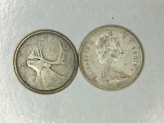 1955 And 1965 Canadian Silver Quarters