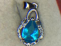 .925 Ladies 2 Carat Blue Topaz Pendant