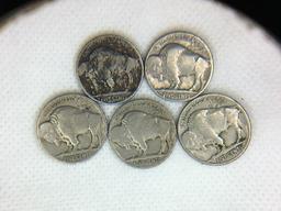 (5) Buffalo Nickels 1924, 1930, 1934, 1936, 1937